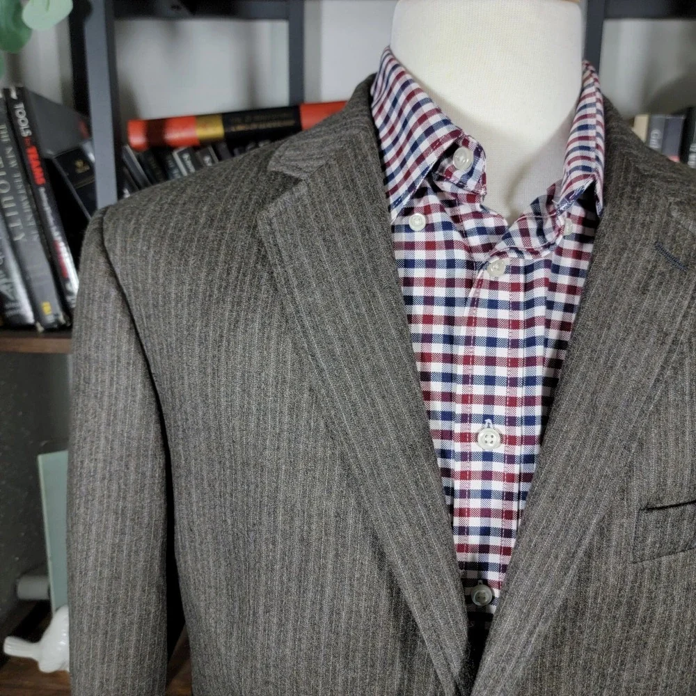 VTG Calvin Klein Mens Flannel Sport Coat Blazer Two Button Brown Striped Wool XL